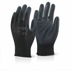 Polyester Glove with PU Coated Palm Machine Knitted Elastic Wrist Black XL