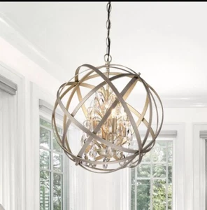 Benita 4-light Light Gold with Bronze Metal Crystal Orb Very light gold - Picture 1 of 6