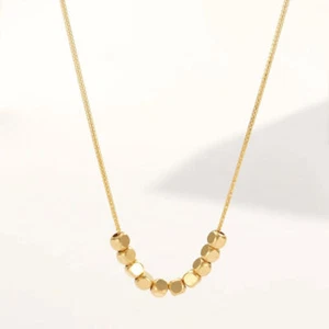 New  18K Yellow Gold Women Square Beads Wheat Chain Link Necklace - Picture 1 of 5