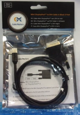 Cable Matters Mini DisplayPort to DVI Cable in Black 3 Feet 101010-Black-3 - Image 1 of 4