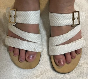 Vionic Womens Skylar Adjustable Slide Orthotic Sandal White Snake size 9 - Picture 1 of 10
