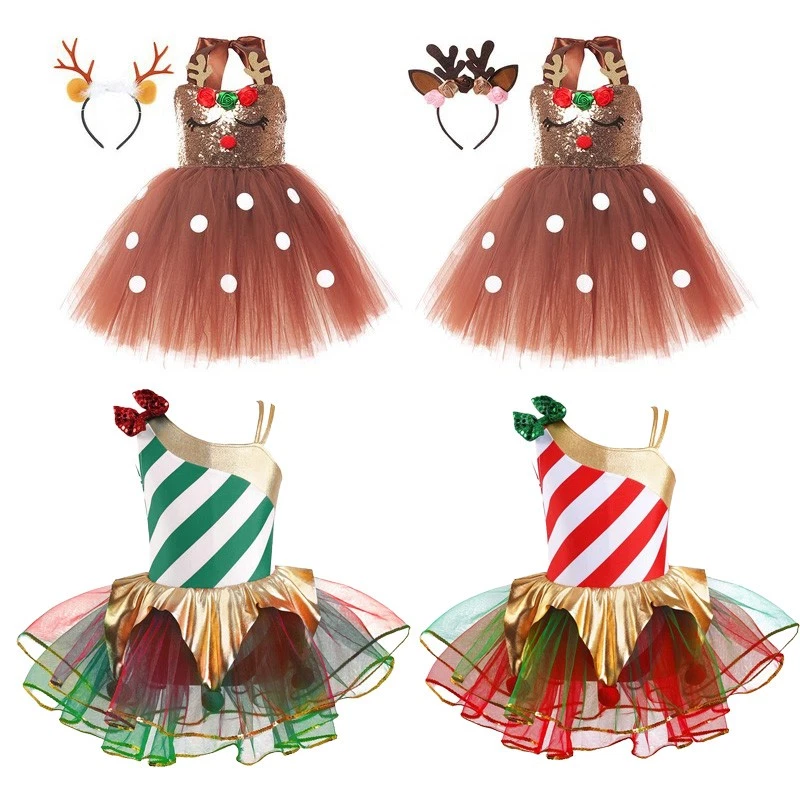 Fantasia de Natal infantil menina renas veado cosplay vestido tutu fantasia festa - Imagem 1 de 4