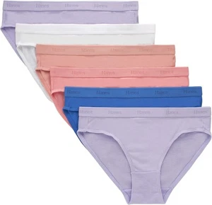 Hanes Girls' Originals Supersoft Bikini 6, - Purple/White/Peach 6-pack - Picture 1 of 4