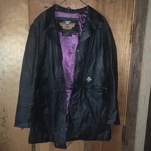 Women’s Leather Harley Davidson Jacket Size Xl Long Super Ghost Flame Collar - Picture 1 of 14