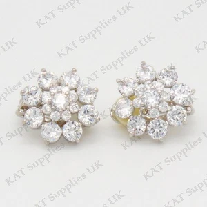 Clip On Earrings Crystal Silver Rhinestone Fake Studs Non Pierced Ear Round Gift - Picture 1 of 11
