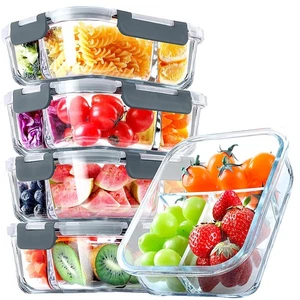 Paquete de 5 recipientes de vidrio para preparación de comidas juego de 3 compartimentos, 36 OZ herméticos de vidrio Lunc... - Imagen 1 de 7
