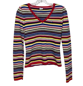 Vintage Y2K Tommy Hilfiger gestreifter Pullover Damen klein bunt Retro Oberteil 2002 - Bild 1 von 8