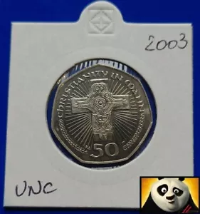 Scarce 2003 ISLE OF MAN IOM 50p Pence Christianity Celtic Cross Unc Coin - Picture 1 of 3