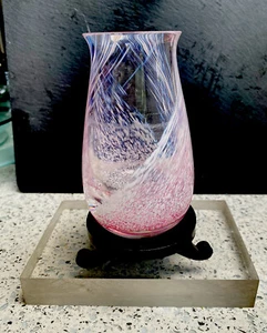 Vintage Hand Blown Small Heavy Solid Clear & Pink Art Glass Vase 5" Tall - Picture 1 of 5