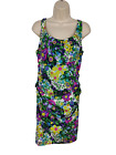 Womens Wallis Size Uk 14 Multi Floral Retro Sleeveless Ruched Bodycon Mini Dress
