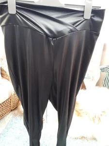 Ladies Black leather look Trousers by Boohoo, size 18, L28, behind ruched, VVGC - Picture 1 of 2