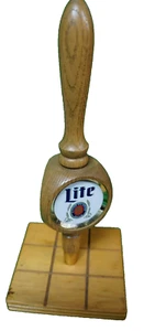 Miller Lite Beer Triple Sided Tap Handle Wood With Base - Picture 1 of 5