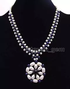 SALE White & Black Pearl with 35-40mm Pendant handwork Weaving Necklace-nec6215 - Picture 1 of 4