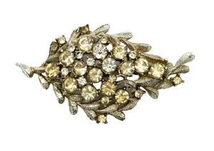 VTG Rhinestone Brooch Clear Round Stones Leaf Shape  J1-3018 - Picture 1 of 9