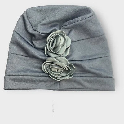 Mujer Bufanda Sombrero Turbante Gris Sólido Tirar de Flor Acanalada Pérdida de Cabello Boho Foto 1 de 3