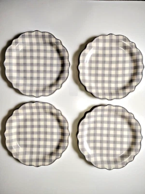 NUEVO CON ETIQUETAS 4 platos de cena de gres de guinga gris y crema Pioneer Woman Foto 1 de 3