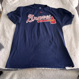 Majestic T shirt Men's Size Medium Atlanta Braves Heyward #22 Blue Tomahawk - Picture 1 of 10