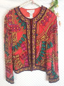 Niteline Della Roufogali 100% Silk Jacket Sequin Beaded Vintage 1990s Top - Picture 1 of 10