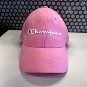 Champion Dad Hat Cap Pink Leather Strap Back Adjustable Spellout Logo - Picture 1 of 10