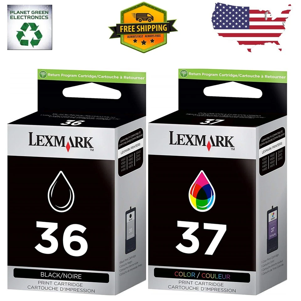 Black Genuine Lexmark 36 37 2PK Ink Cartridges X Series X3650 Z Series Z2420  - Image 1 of 4