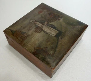 Belle BOITE Ancienne en Bois avec Couvercle peint Femme - Bild 1 von 6