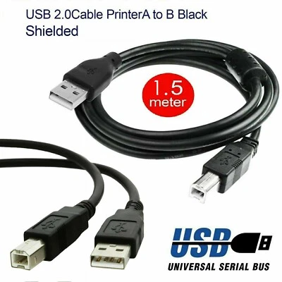 1.5m USB 2.0 Printer Cable Type A Male to B HP Epson Brother Canon Compatible - Image 1 of 4