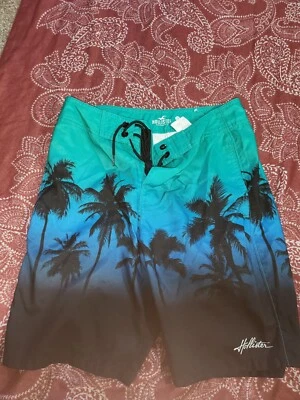 Hollister Men’s Swim Trunks Size Small Blue Green & Palms - Image 1 of 4