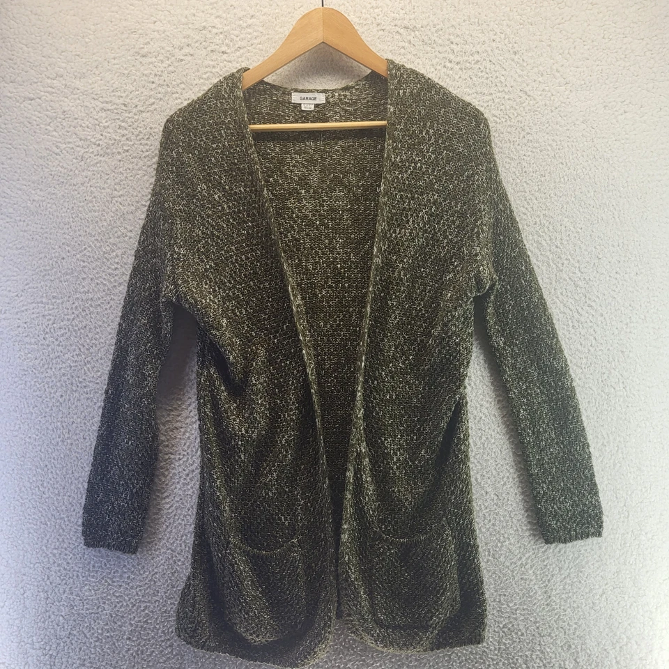 Cardigã Garagem Feminino XS Extra Pequeno Verde Aberto Longo Espanador Suéter Bolsos - Imagem 1 de 4