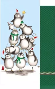 2 VERSCHIEDENE BAUMWOLLTÜCHER (16" x 28") WEIHNACHTEN SKURRILE PINGUINE & GRÜN, ATH - Bild 1 von 16