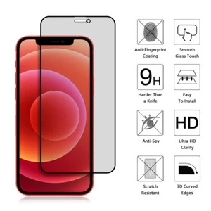 For Apple iPhone 12 Pro Max Privacy Tempered Glass Screen Protector Full Cover - Picture 1 of 5
