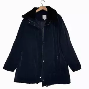 Anne Klein DuPont Thermolite Plus 3X Black Coat Faux Fur Collar Zip Pockets - Picture 1 of 6