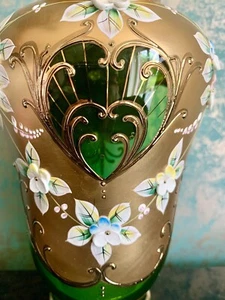 Böhmische Vase, Gold Emaille Glaskunst  - Bild 1 von 7