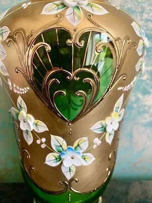 Böhmische Vase, Gold Emaille Glaskunst  - Bild 1 von 4