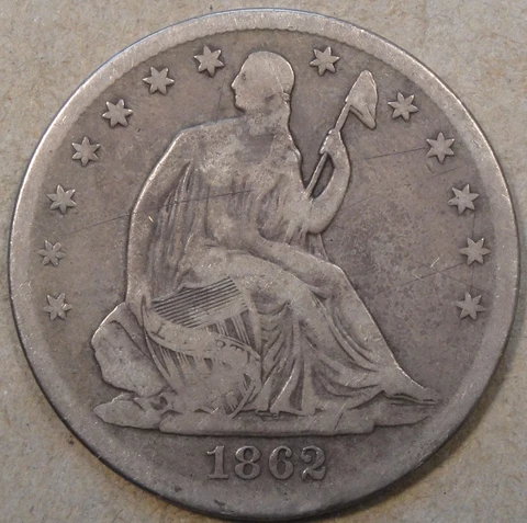 1862-S Seated Liberty Half 50c VG+ Popular Civil War Date Cover
