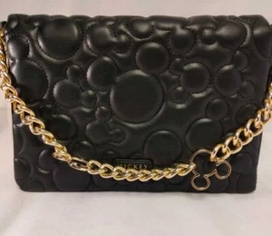 Disney Sling Bag Mickey Mouse Black Gold Embossed Quilted Shoulder Purse Primark - Picture 1 of 13