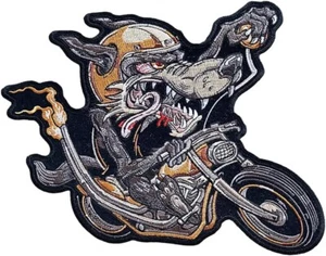 WOLF RIDER EMBROIDERED JACKET VEST BACK PATCH | Iron on or Sew  10"x7" - Picture 1 of 1