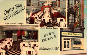 BALTIMORE, MARYLAND - OYSTER BAY RESTAURANT INTERIOR - VINTAGE LINEN POSTCARD - Picture 1 of 2