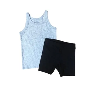 Gymboree Girls Tank Top & Shorts Set – Size 18-24M, Gray Cotton Tank & Black Ela - Picture 1 of 5