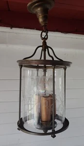 Antique Bronze Hanging Interior Lantern ,Etched Glass 3 Lights, Re- Wired  - Picture 1 of 14