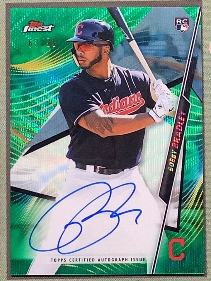 2020 Topps Finest Bobby Bradley Green Wave Refractor RC Rookie Auto /99 Indians - Image 1 of 3