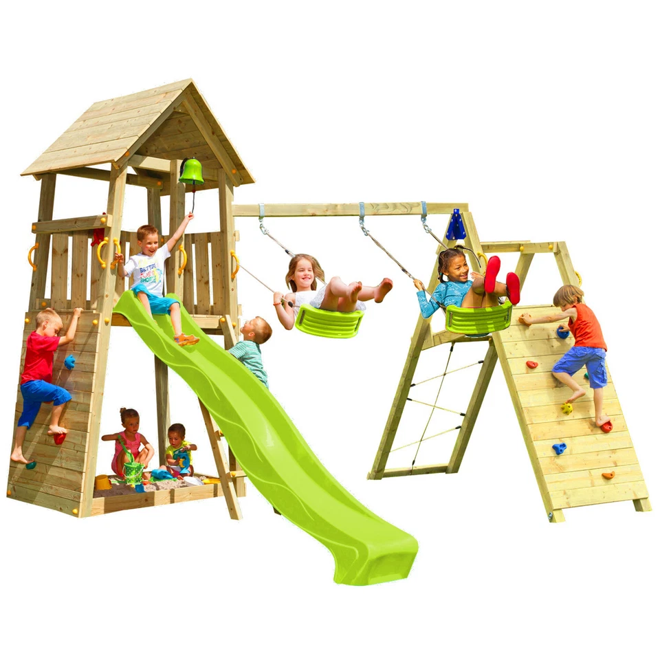 Spielturm BELVEDERE Rutsche Kletterwand Schaukel Kletterturm mit Sandkasten - Bild 1 von 1