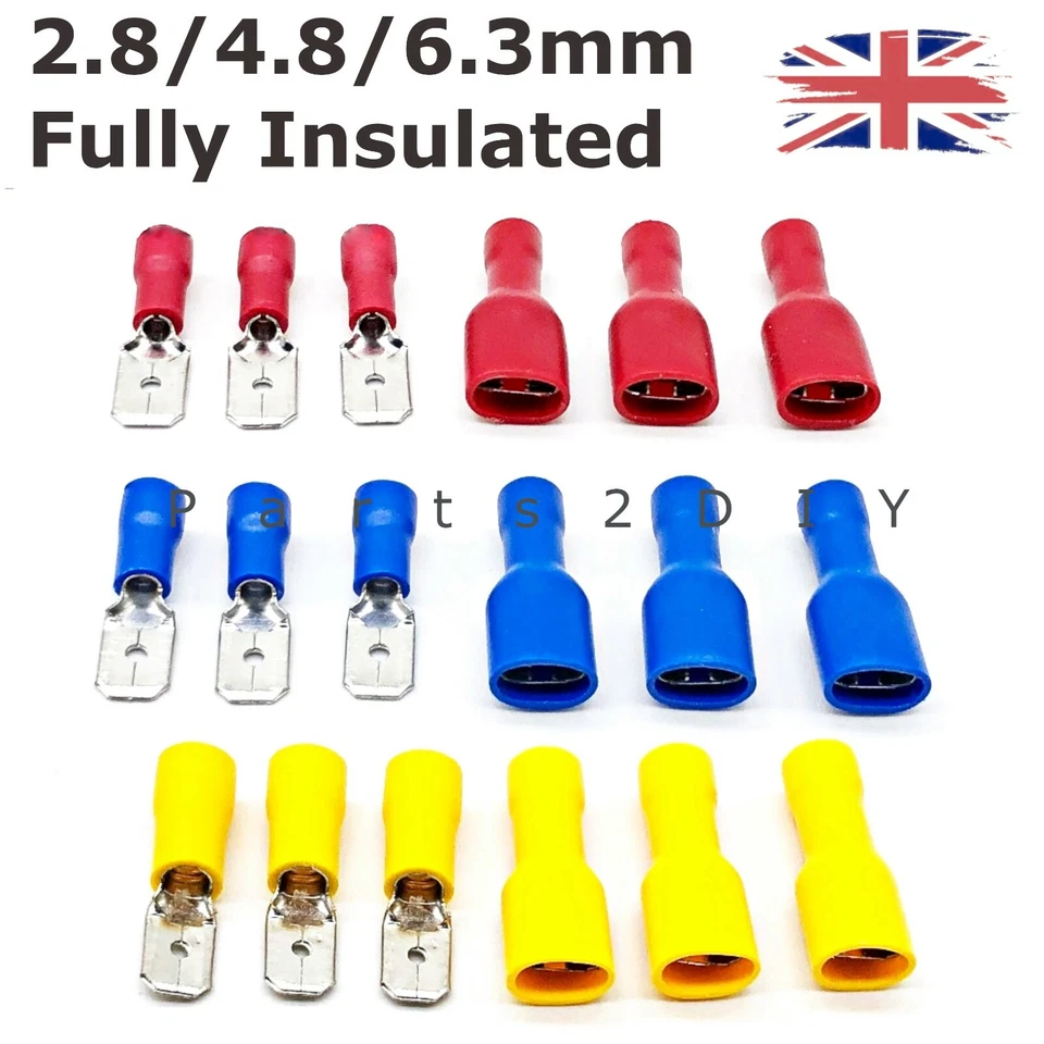 FULLY INSULATED Pairs Male/Female Crimp Spade Terminals Electrical Connectors - Image 1 of 1