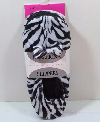 Zapatillas bailarina de felpa para mujer con estampado clásico de cebra con lazo talla XLarge  Foto 1 de 4