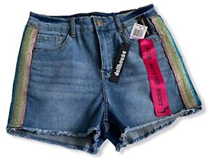 dollhouse Juniors Denim Rainbow Stripe Cutoff Shorts Size 11 Color Midtown Blue