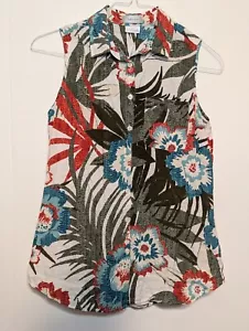 Van Heusen Sleeveless Top Womens Button Up Tropical Floral Sz Small - Picture 1 of 3