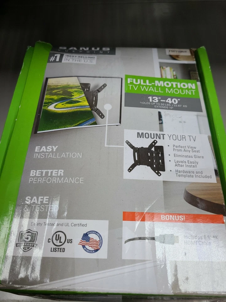 SANUS Full-Motion TV Mount for 13"-40" with 6' HDMI cable. MFSF110KIT - Image 1 of 1