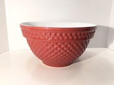 Crate & Barrel Stoneware Bowl Large Red Ceramic Mixing Dimpled Reverse Hobnailed