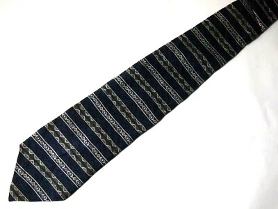 Corbata corta de colección Puritan para hombre azul marino verde a rayas geométrica 56" Foto 1 de 4