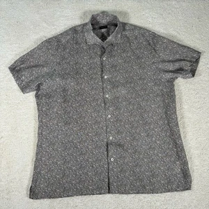 Ermenegildo Zegna Mens Linen Button Up Short Sleeve Shirt XXLarge Floral Khaki - Picture 1 of 7