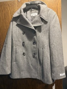 Calvin Klein Women Size 12 Double Breasted Grey Wool Peacoat - Picture 1 of 8
